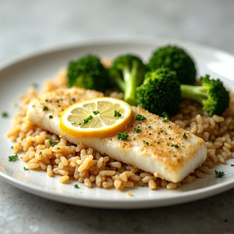 Herb-Crusted Baked Cod with Lemon Brown Rice