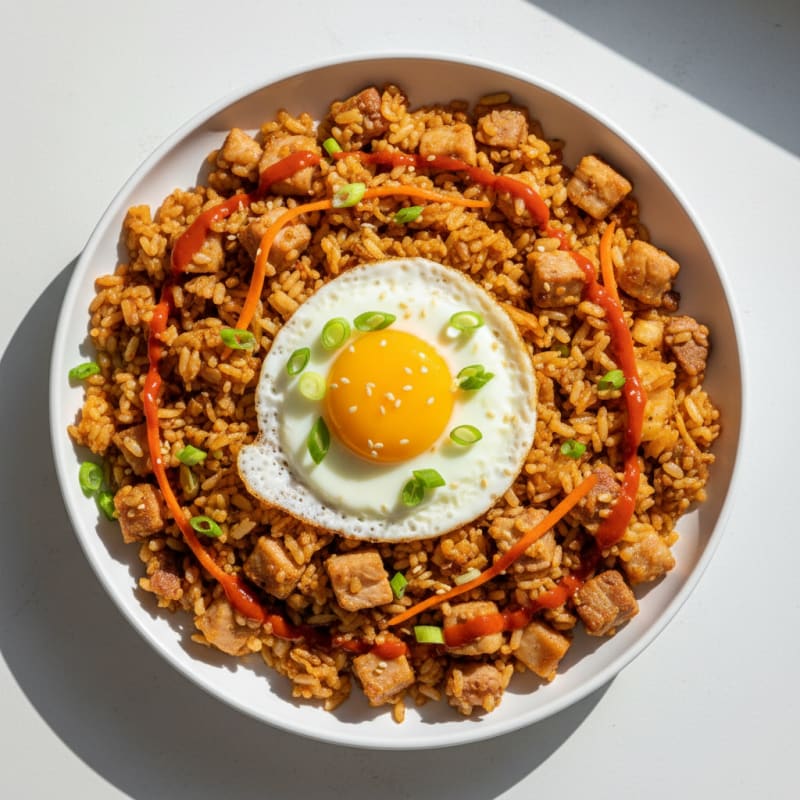 Crispy Kimchi Fried Rice with Pork Belly