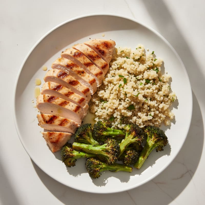 Grilled Chicken Breast with Quinoa and Roasted Broccoli