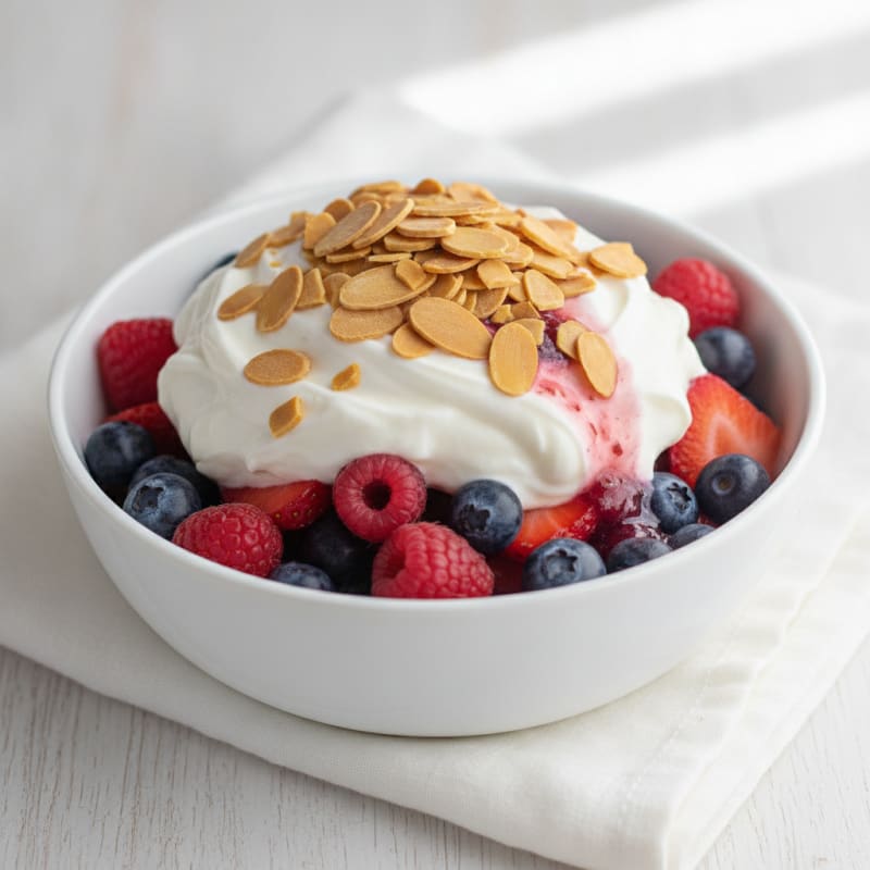 Greek Yogurt Protein Parfait with Mixed Berries and Almonds
