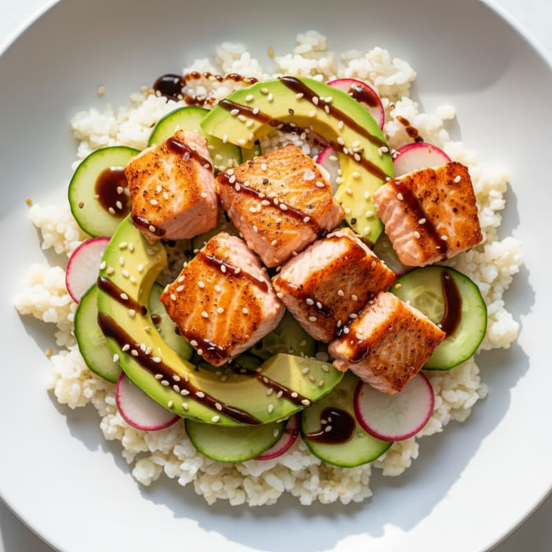 Sushi Rice Bowl with Salmon and Avocado