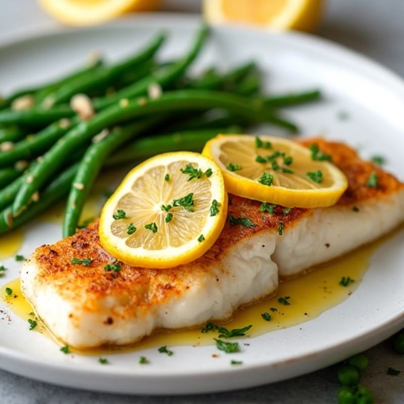 Pan-Seared Lemon-Garlic Cod with Fresh Green Beans