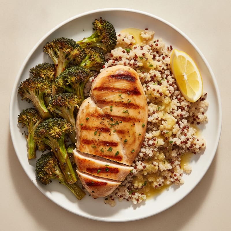 Grilled Chicken Breast with Quinoa and Roasted Broccoli