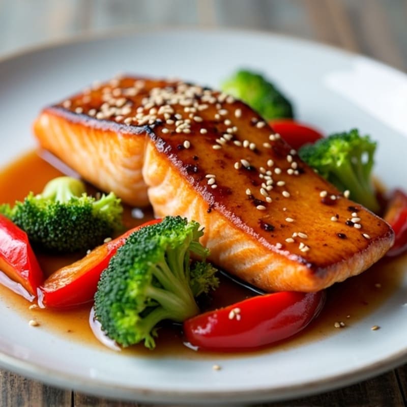 Honey-Ginger Glazed Salmon with Sesame Vegetables