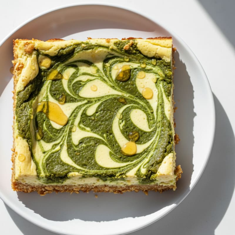 Creamy Matcha Swirl Cheesecake Bars