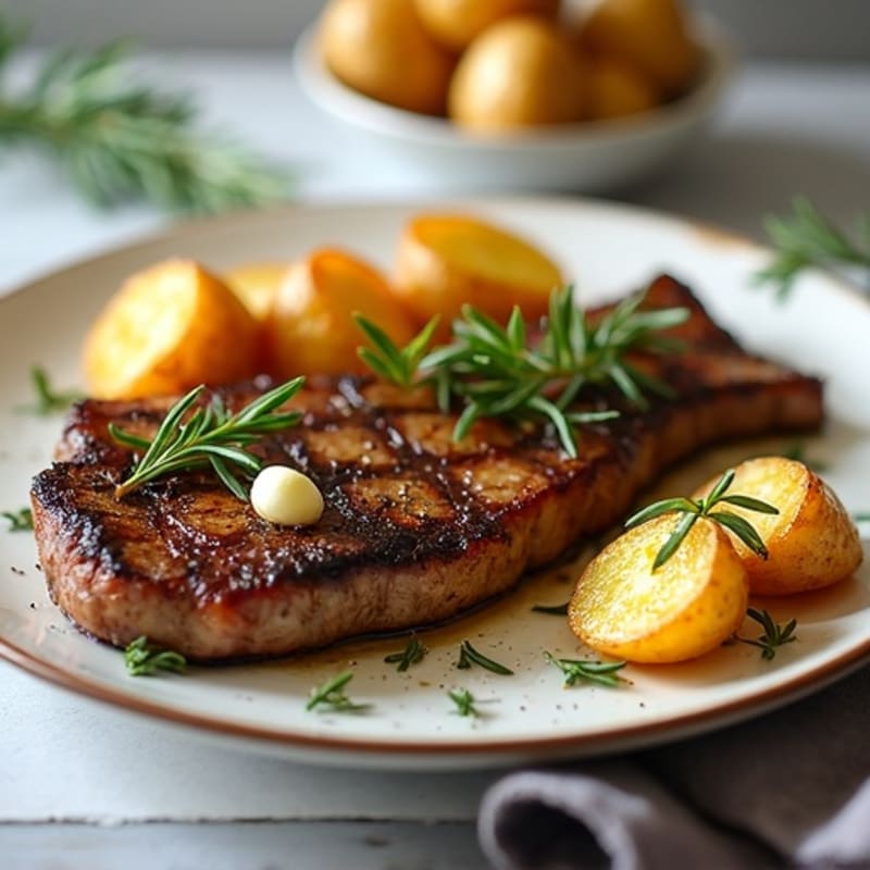 Herb-Garlic Butter Seared Steak with Roasted Baby Potatoes