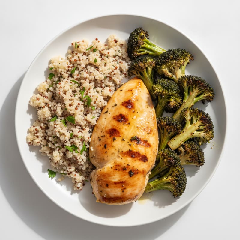 Grilled Chicken Breast with Quinoa and Roasted Broccoli