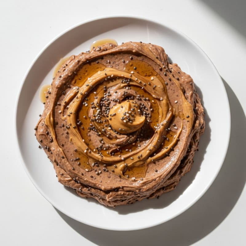 Silky Chocolate Protein Pudding with Peanut Butter and Chia Seeds