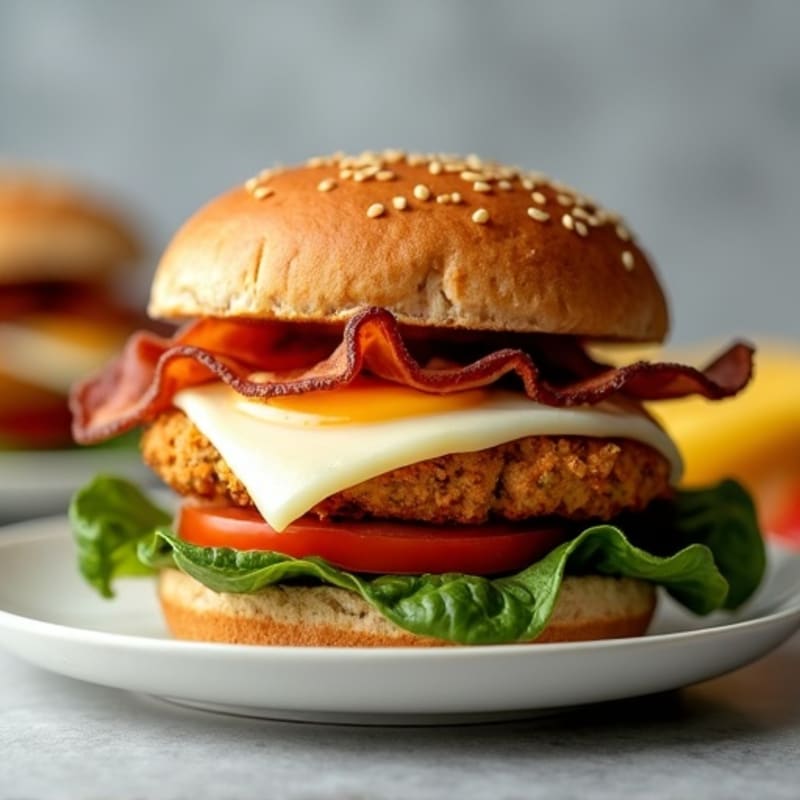 Crispy Fried Egg Burger with Fresh Spinach and Tomato