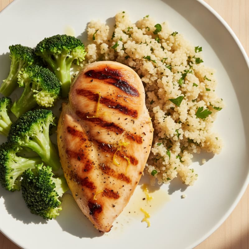 Grilled Chicken Breast with Quinoa and Steamed Broccoli