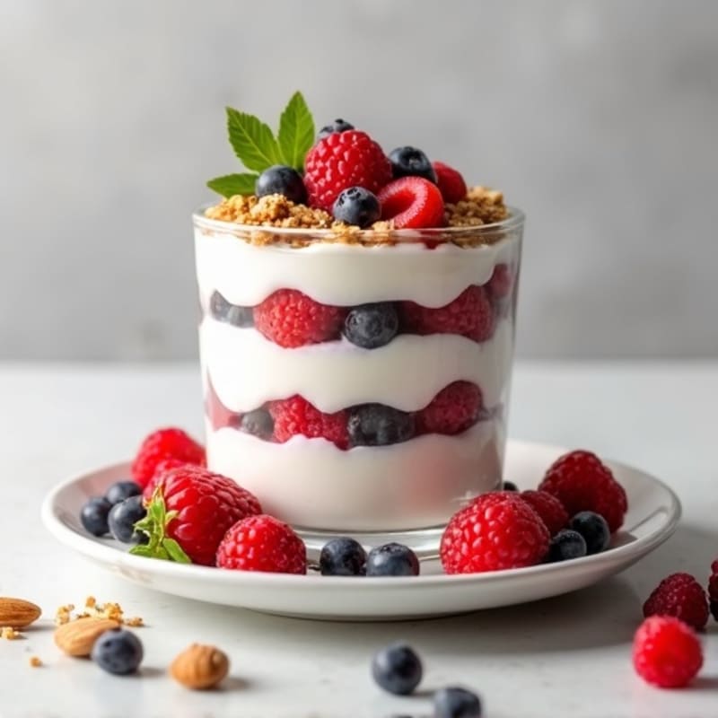 Greek Yogurt Protein Parfait with Mixed Berries and Almonds