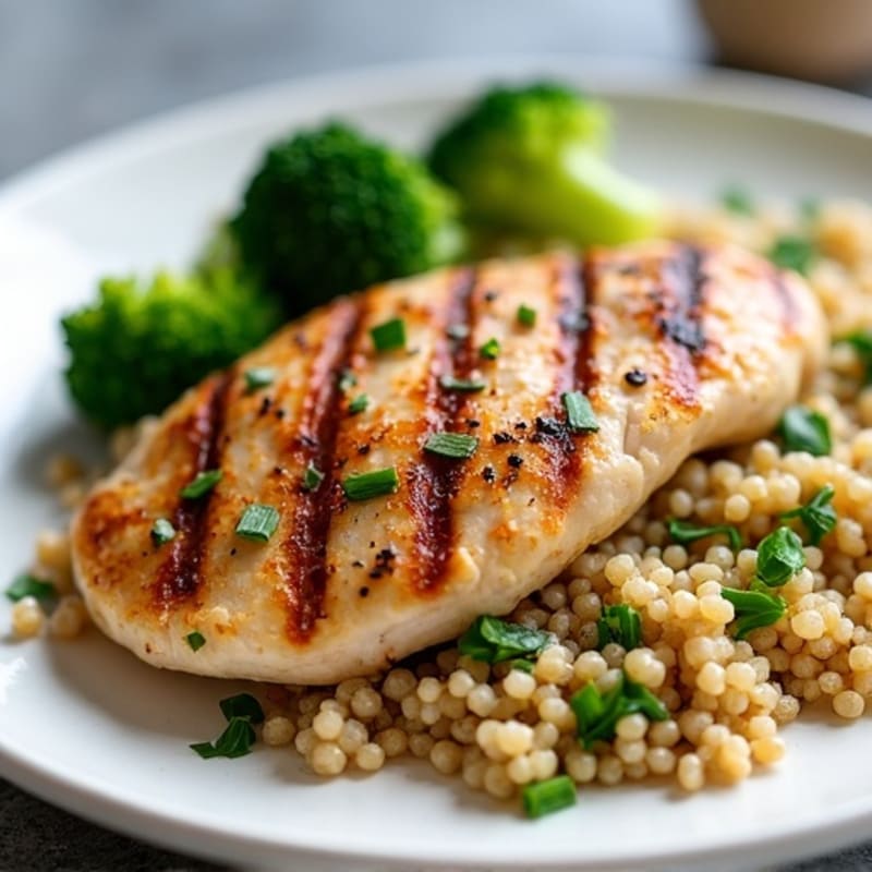 Grilled Chicken Breast with Quinoa and Steamed Broccoli