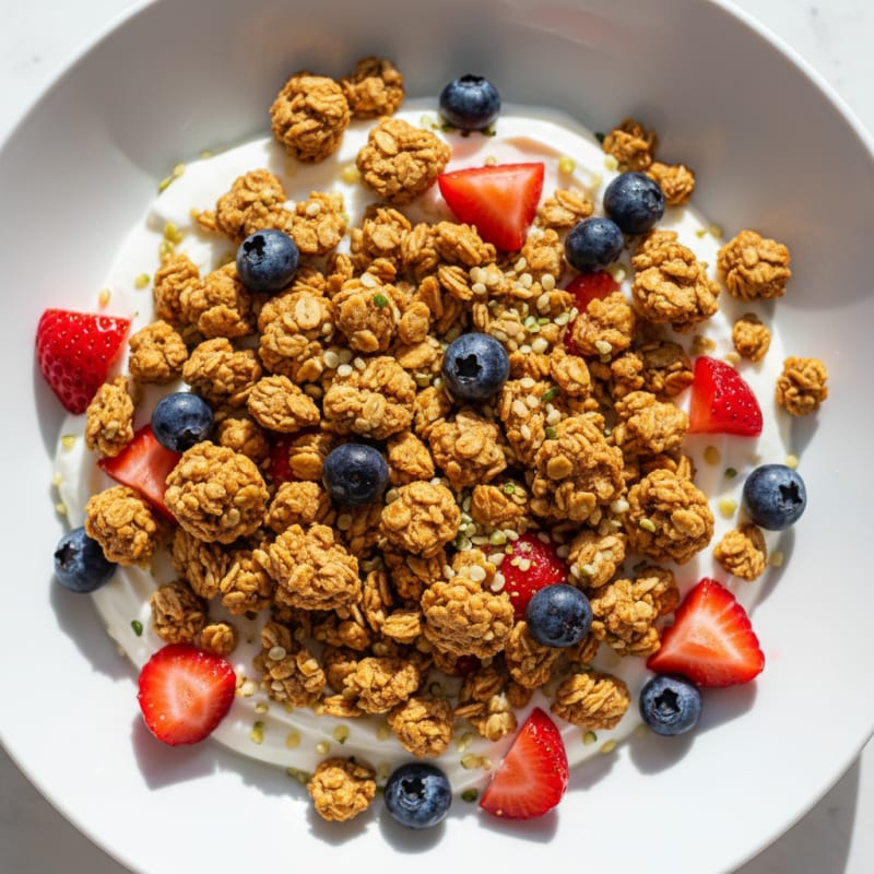 Creamy Greek Yogurt with Protein Granola and Fresh Berries