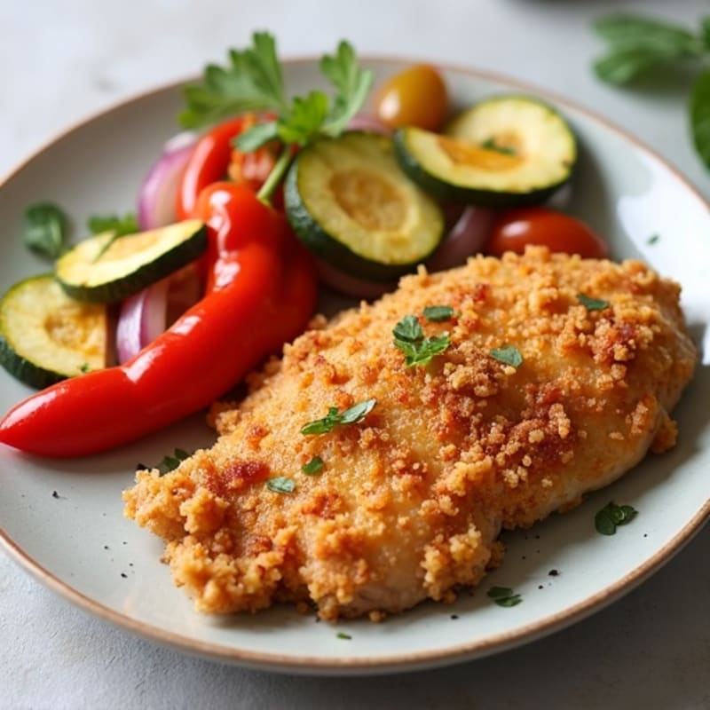 Crispy Baked Buttermilk Chicken with Roasted Veggies