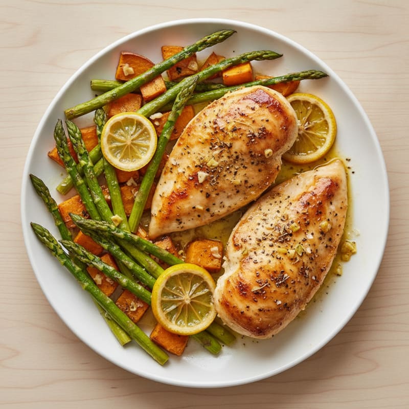 Baked Lemon Herb Chicken and Asparagus