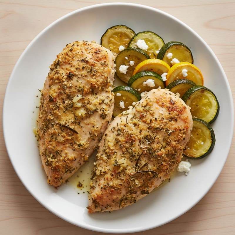 Baked Herb-Crusted Chicken with Roasted Zucchini