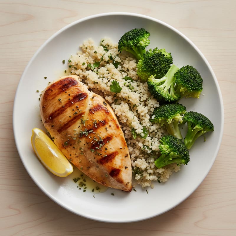 Grilled Chicken Breast with Quinoa and Steamed Broccoli