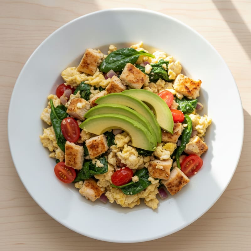 Chicken Egg White Scramble with Spinach and Tomatoes