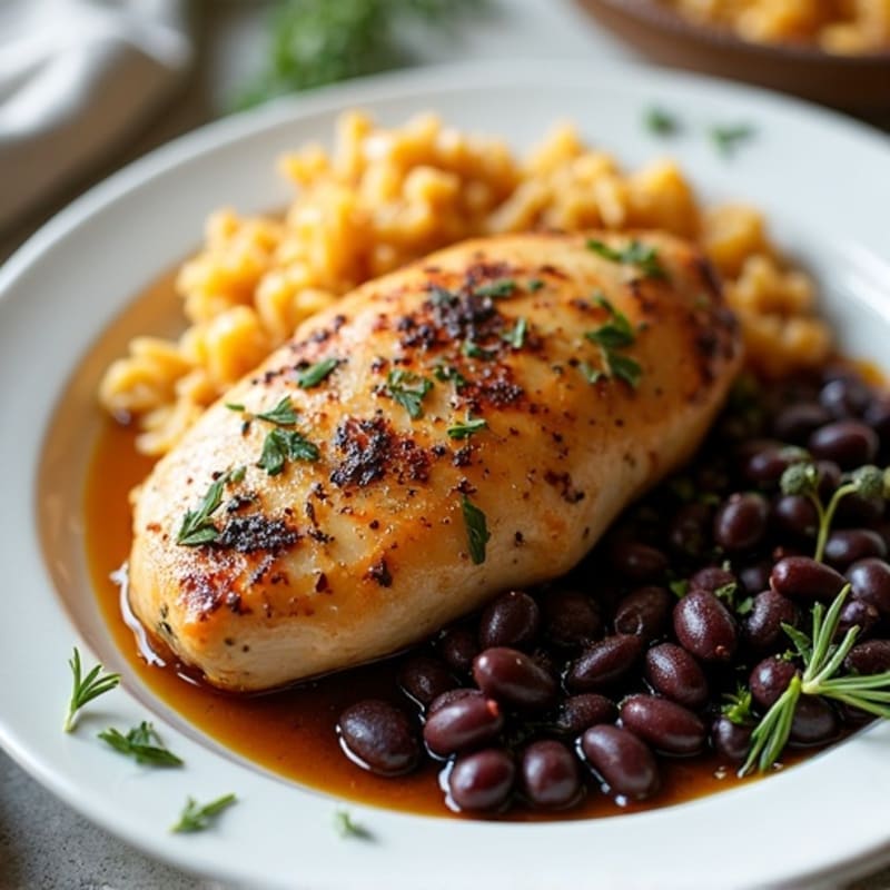 Herb-Roasted Chicken with Black Beans and Spanish Rice