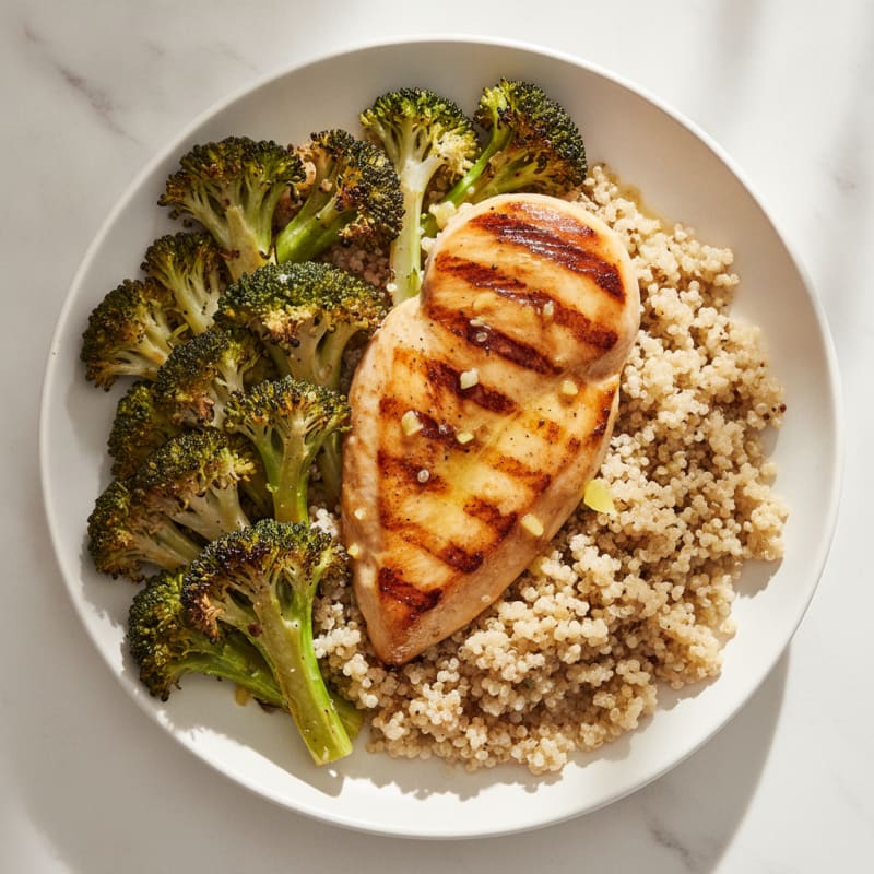 Grilled Chicken Breast with Roasted Broccoli and Quinoa