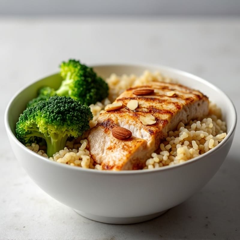 Grilled Chicken and Brown Rice Bowl with Steamed Broccoli