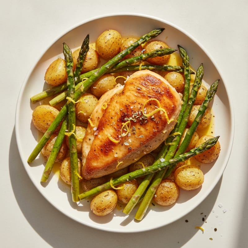 Lemon Herb Roasted Chicken with Asparagus