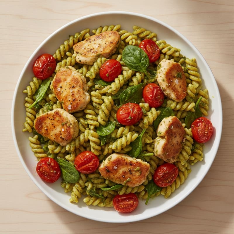 Chicken Pesto Pasta with Blistered Tomatoes