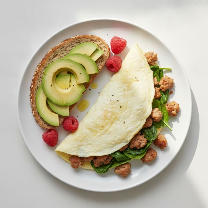 Egg White Spinach Omelet with Turkey Sausage