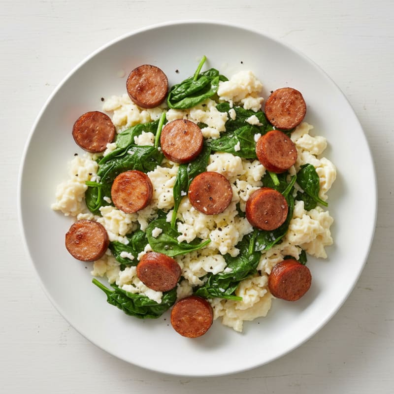 Egg White Scramble with Spinach and Grilled Turkey Sausage