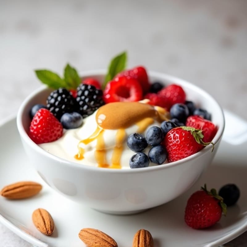 Greek Yogurt Protein Bowl with Mixed Berries and Almond Butter