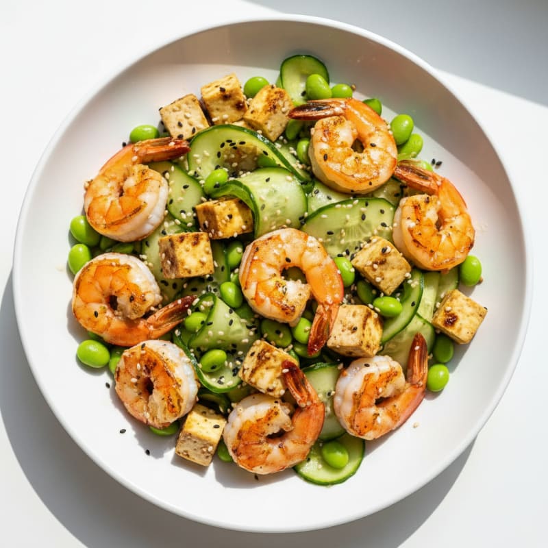 Grilled Tofu and Edamame Salad with Crunchy Cucumber