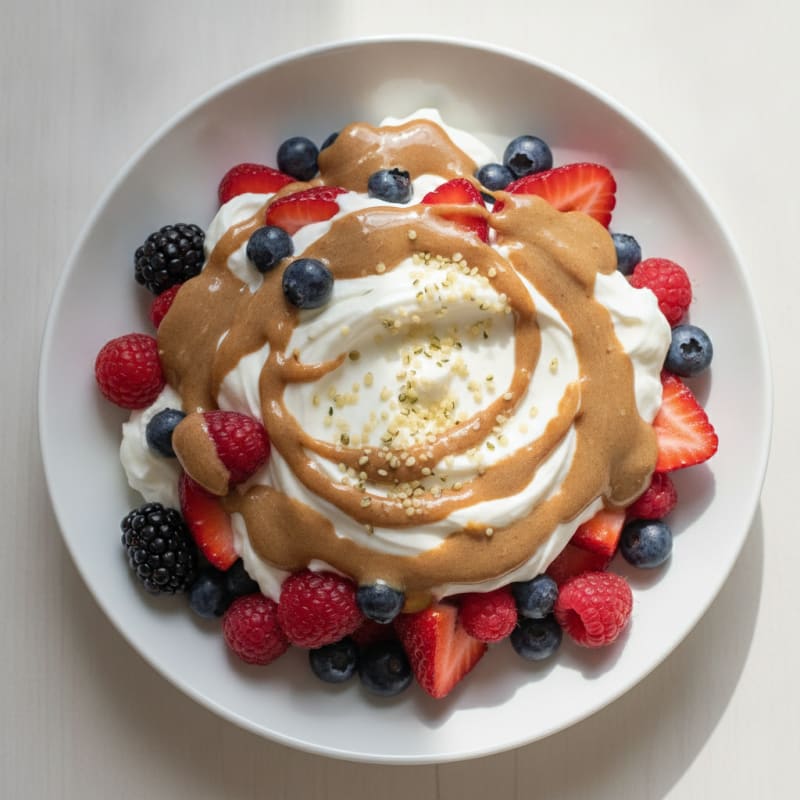 Greek Yogurt Protein Parfait with Mixed Berries and Almond Butter