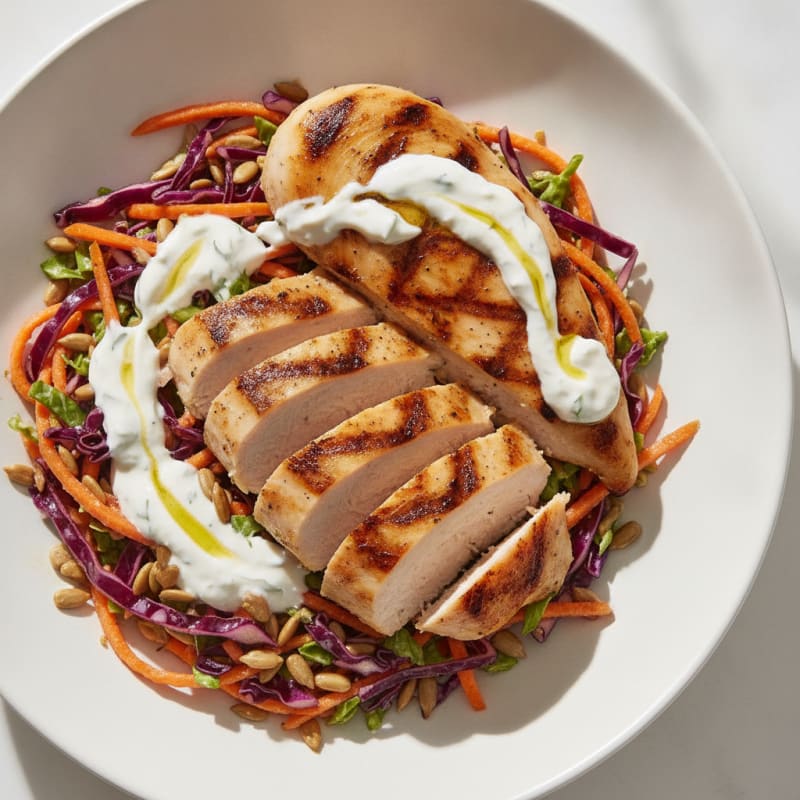 Grilled Chicken Breast with Crunchy Cabbage Slaw