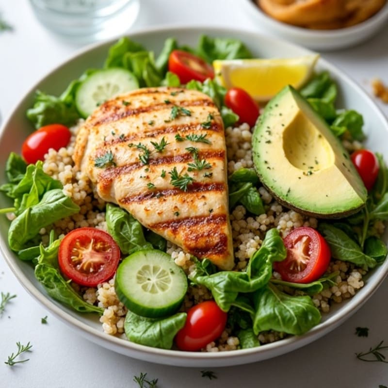 Grilled Chicken and Quinoa Power Salad with Creamy Lemon Herb Dressing