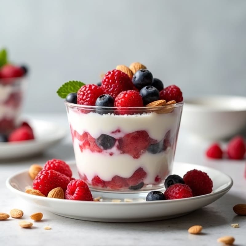 Greek Yogurt Protein Parfait with Mixed Berries and Almonds