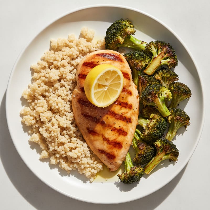 Grilled Chicken Breast with Quinoa and Roasted Broccoli