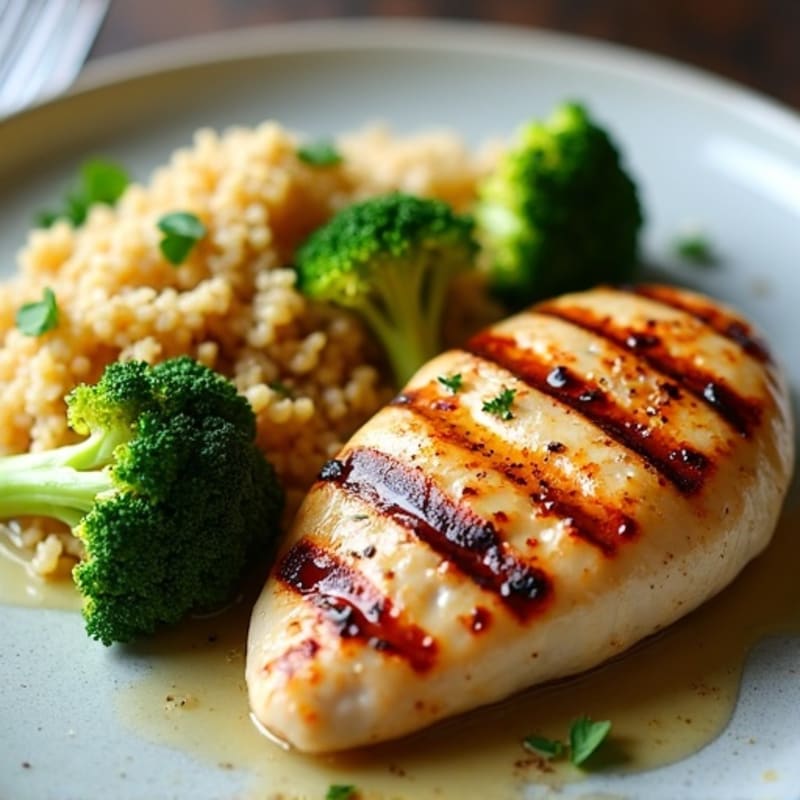 Grilled Chicken Breast with Quinoa and Roasted Broccoli