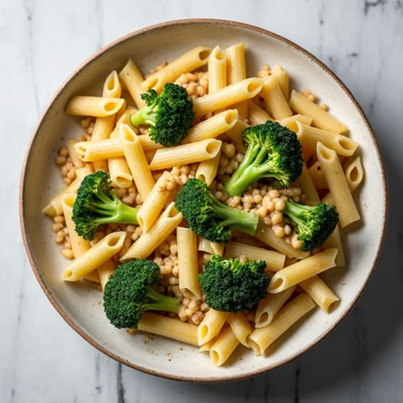 Healthy Creamy Cashew Alfredo Pasta with Roasted Broccoli