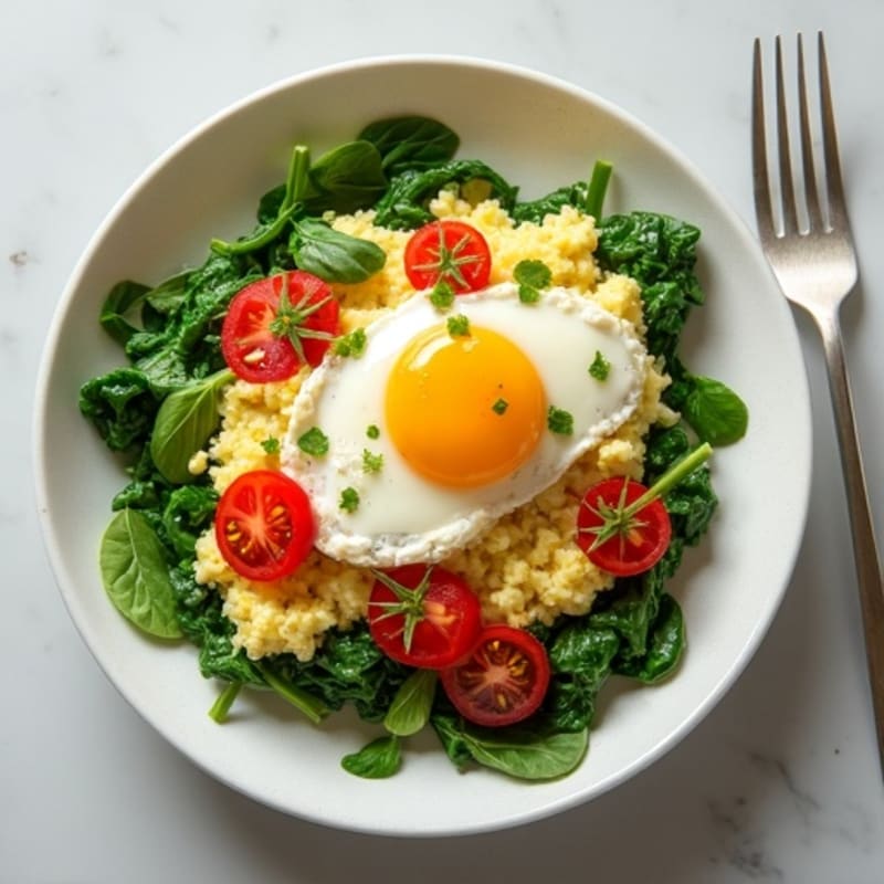 Creamy Cottage Cheese Scramble with Fresh Spinach and Cherry Tomatoes