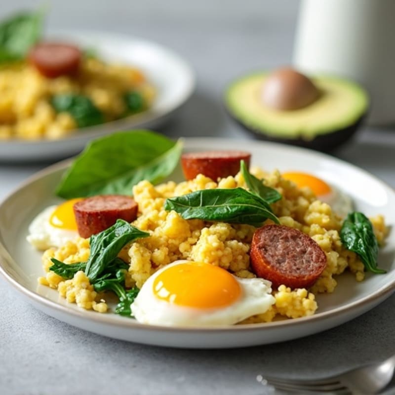 Egg White and Turkey Sausage Scramble with Spinach