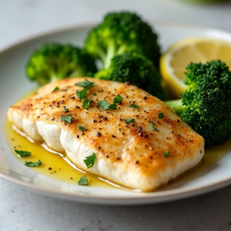 Seared Tilapia with Steamed Broccoli and Lemon
