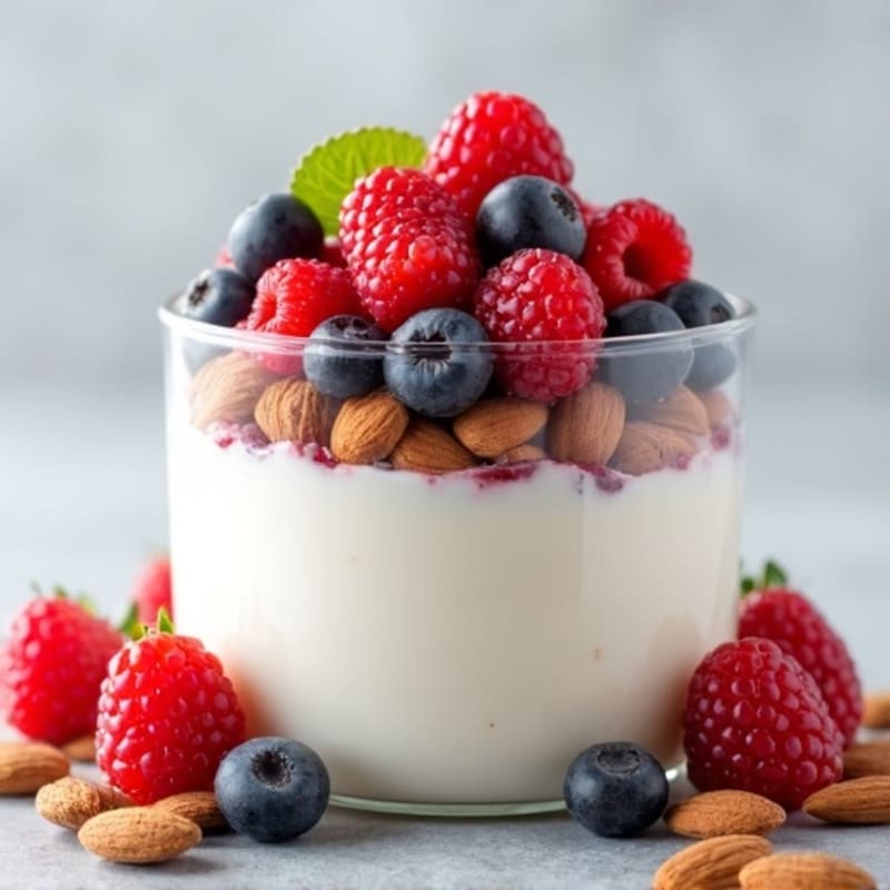 Greek Yogurt Protein Parfait with Mixed Berries and Almonds