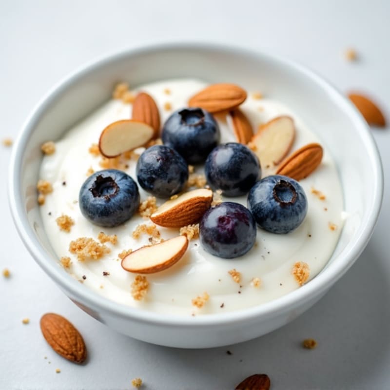 Greek Yogurt with Sliced Almonds and Blueberries