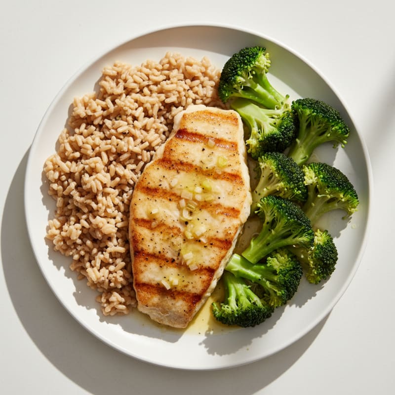 Seared Tilapia with Steamed Broccoli and Brown Rice