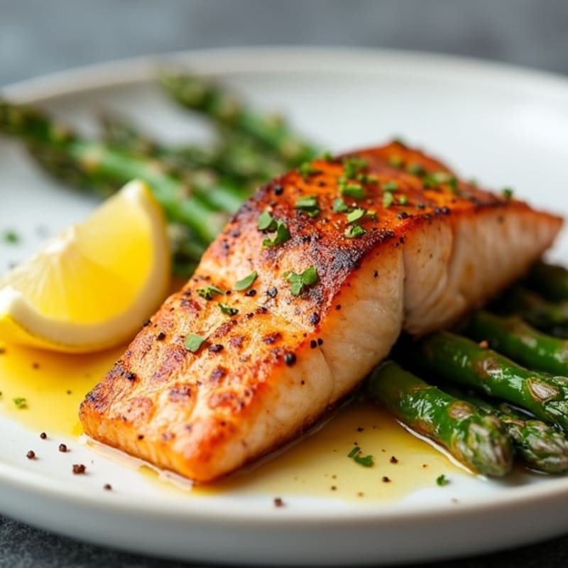 Crispy Pan-Seared Salmon with Roasted Asparagus