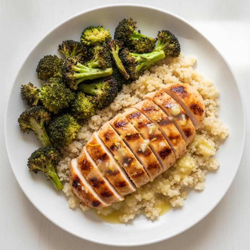 Grilled Lemon Chicken with Quinoa and Roasted Broccoli