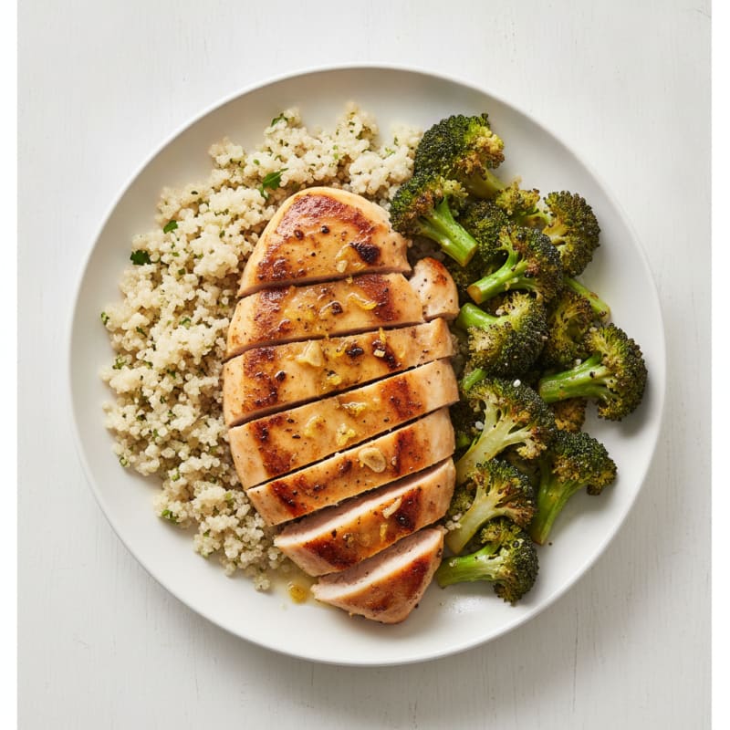 Grilled Chicken Breast with Quinoa and Roasted Broccoli