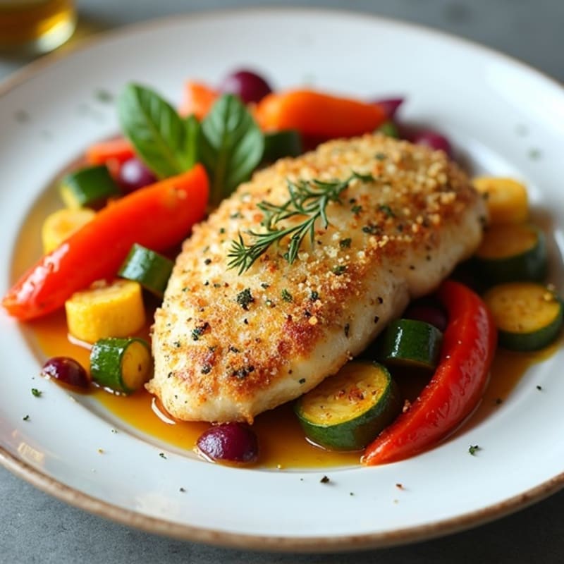 Herb-Crusted Sheet Pan Chicken with Roasted Rainbow Vegetables