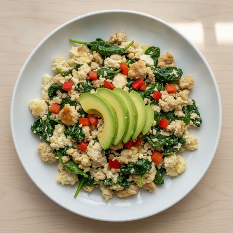 Egg White and Turkey Sausage Scramble with Spinach