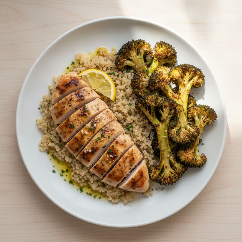 Grilled Chicken Breast with Quinoa and Roasted Broccoli